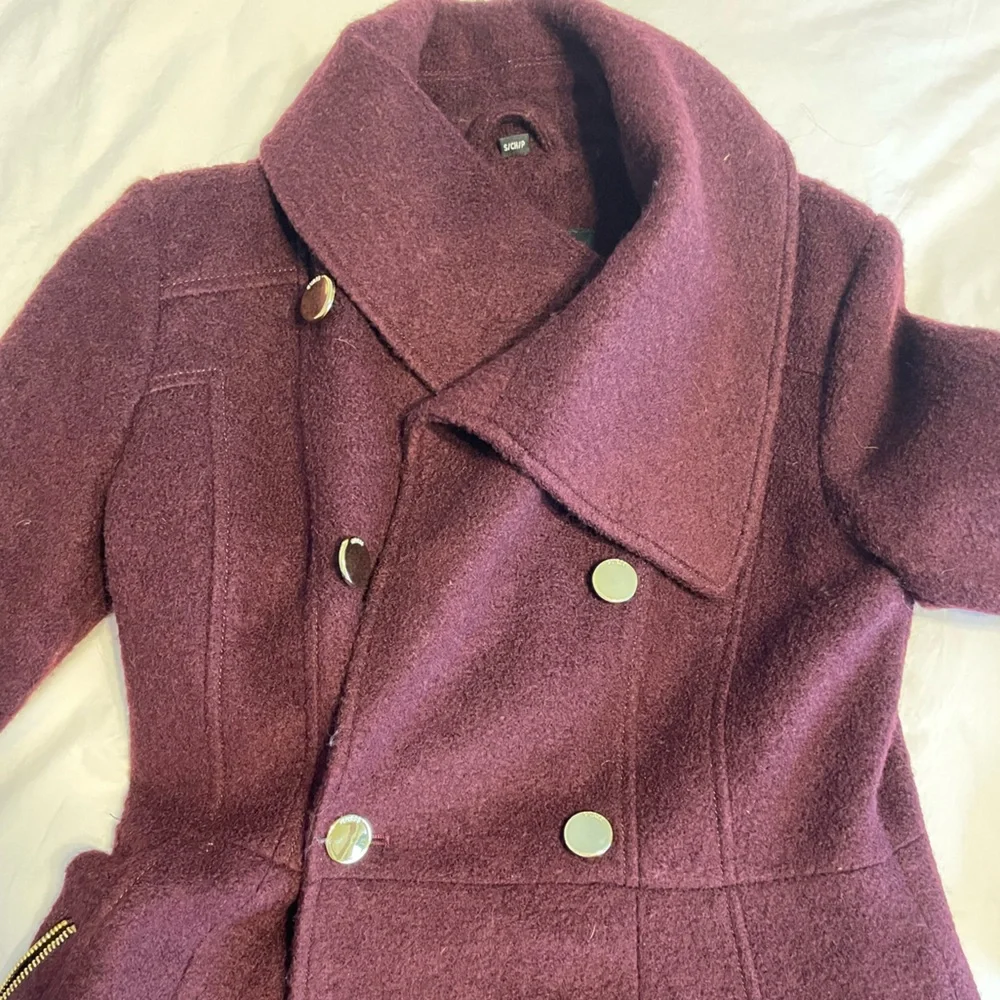 Women’s Maroon Pea Coat - Picture 3 of 4